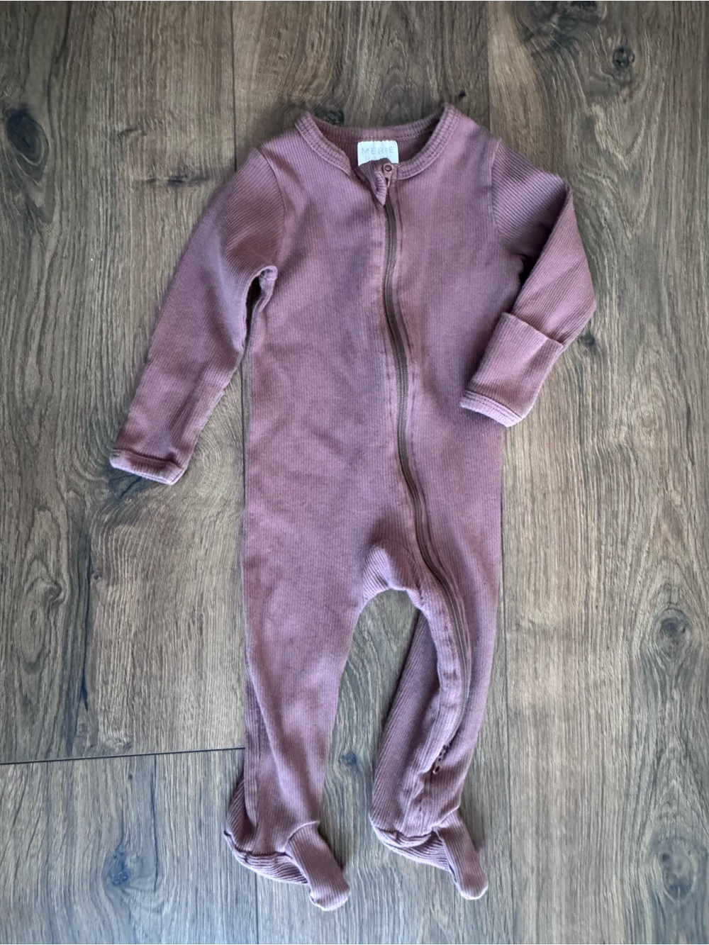 Mebie Baby Deep Mauve Ribbed Zip Pajamas 6-12m